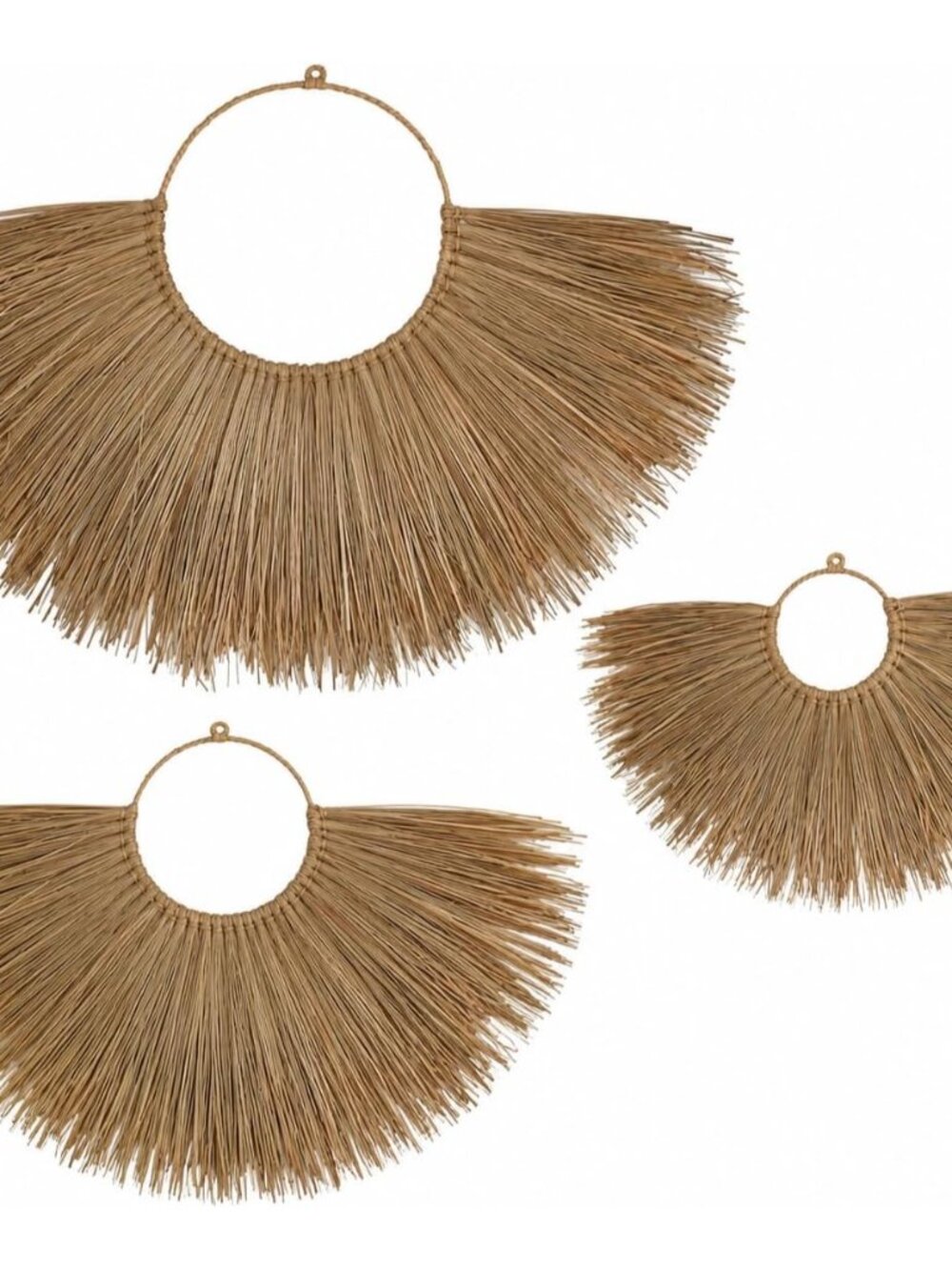 Set of 3 Woven Seagrass Fan Wall Decor - Large Boho Raffia Jute Wall Hanging Han